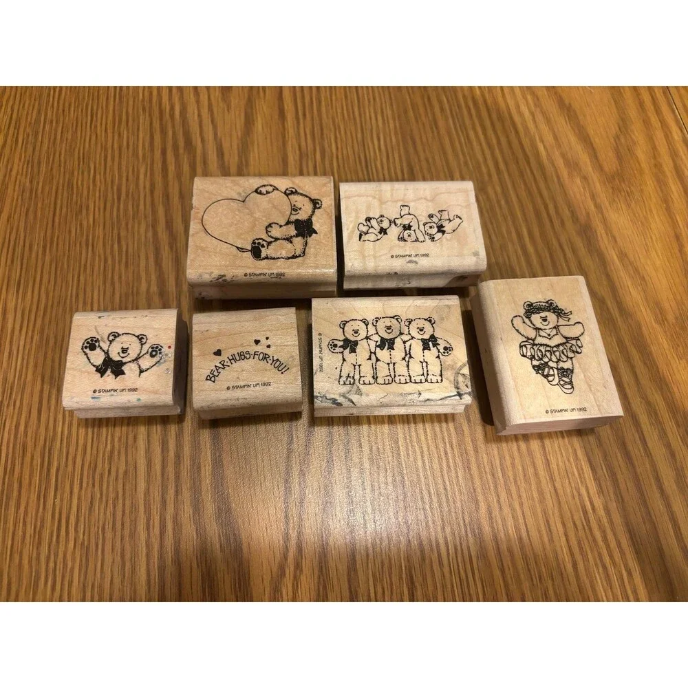 Stampin’ up! 1992 teddy bear lot wood mounted rubber stamps heart ballerina